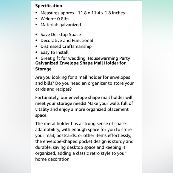 Soffee  Galvanized Envelope  Organizer - Picture 9 of 13